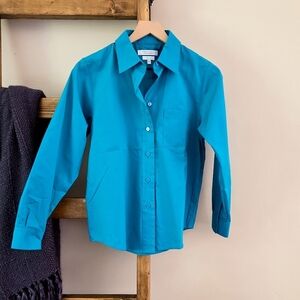 Foxcroft By Appleseed Button-Front Shirt in Teal (Size 6P)